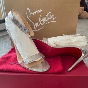 Christian Louboutin Jonatina 100 Laminato Dino/PVC Ankle Strap Sandal Heel Pump